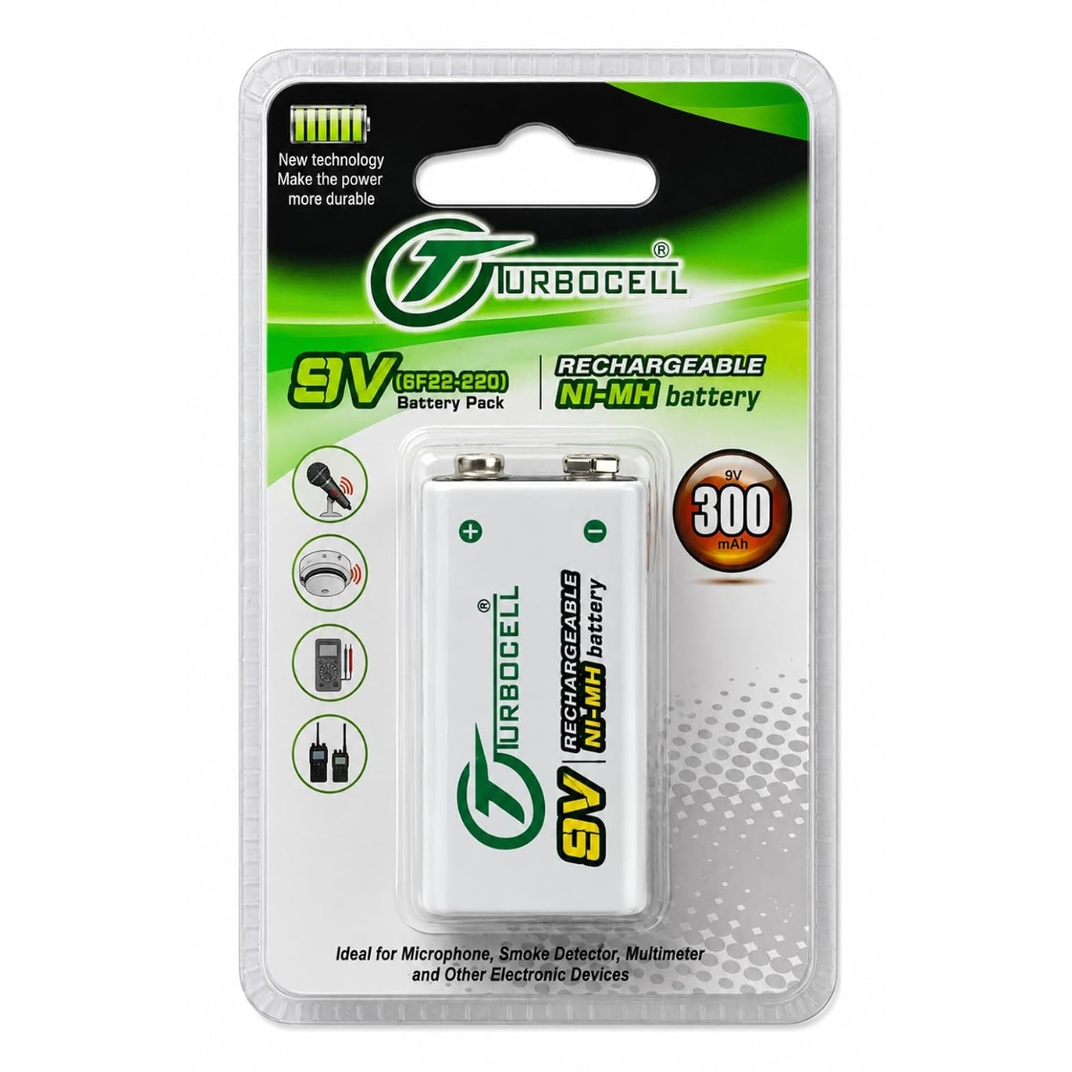 Turbocell 9V 300mAh Rechargeable Ni-MH Battery (9V Rechargeable Battery) image 1