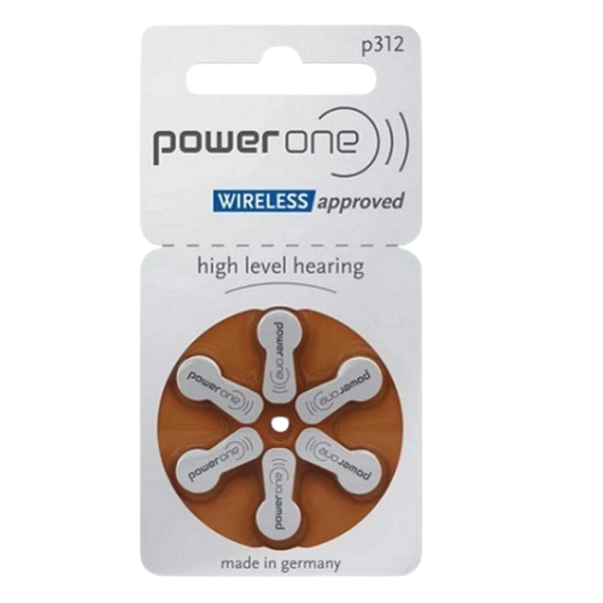 PowerOne P312 Hearing Aid Battery 1.45V Zinc Air Set of 6 (Size 312 Hearing Aid Battery) image 1