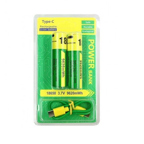 18650 Li-Ion 3.7V Batteries with USB Type-C Charging (Set Of 2 )   Batterys-2 Charging Type-TYPE C image 1