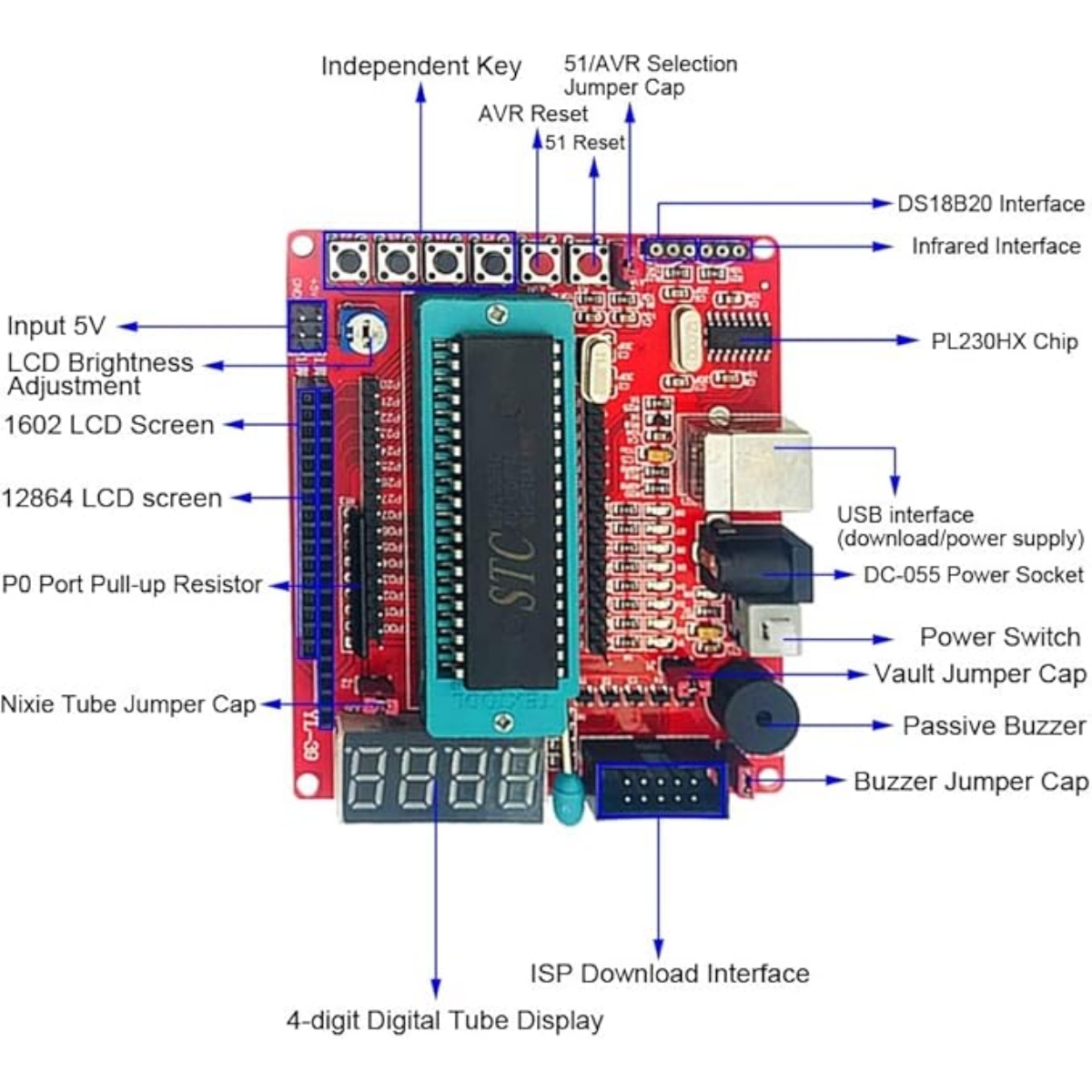 51MCU Development Board with STC89C52RC (8051 Microcontroller Development Board) image 5