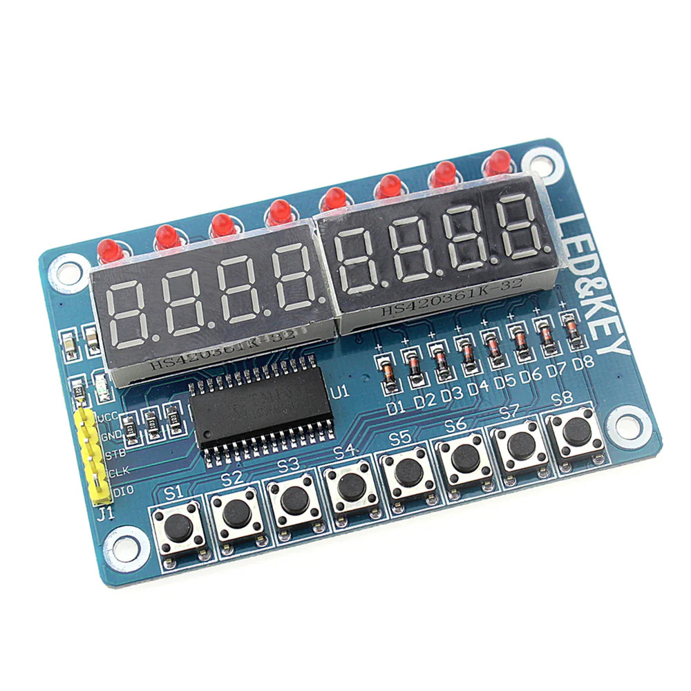 TM1638 8-Digit 7-Segment LED Display Module with 8 Keys (Serial Interface Display Board) image 1