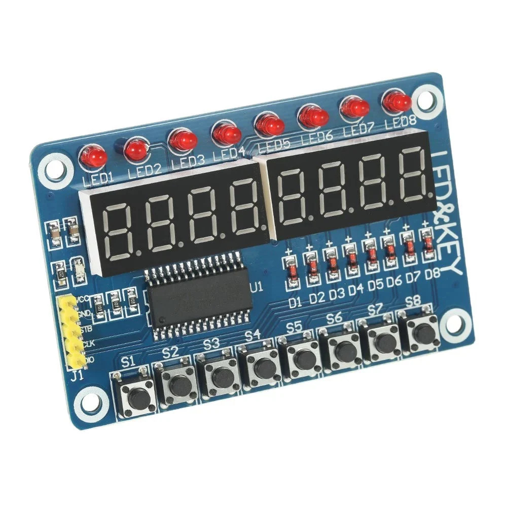 TM1638 8-Digit 7-Segment LED Display Module with 8 Keys (Serial Interface Display Board) image 2