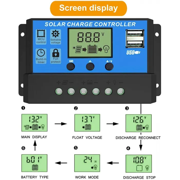 10A Intelligent LCD Solar Controller With USB Output Port image 3