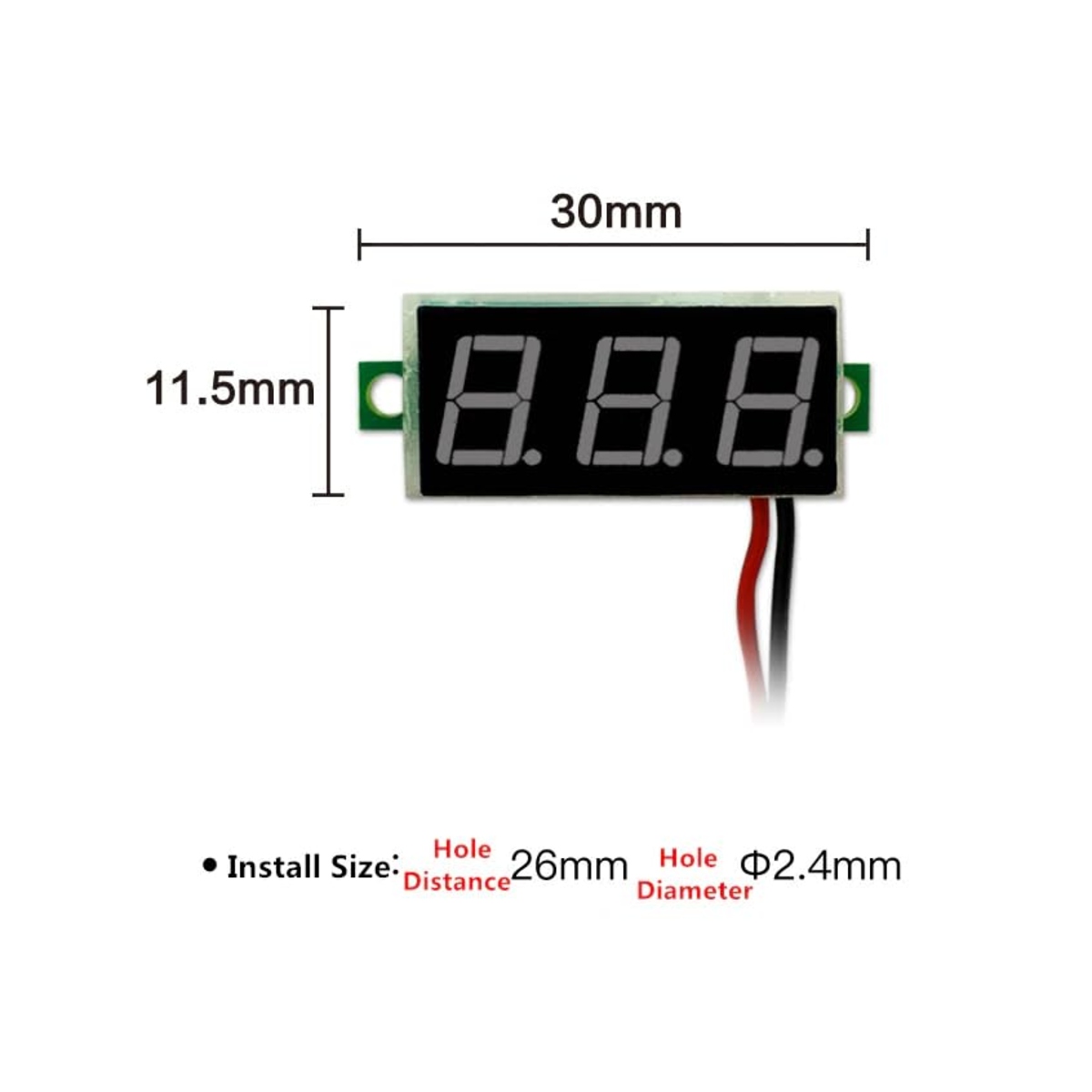 0.28 Inch Yellow Display Three Wire Mini DC Voltmeter 0-100V DC (Digital Voltage Meter Module) image 2