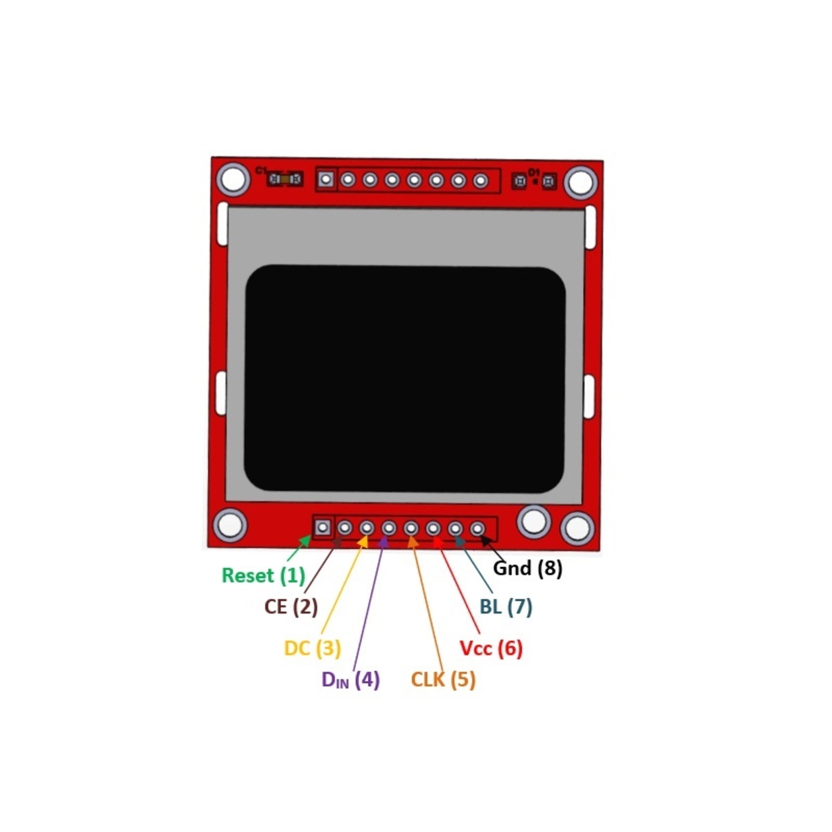 Nokia 5110 LCD Display Module Red 84 x 48 Pixel (SPI Graphical LCD) image 3