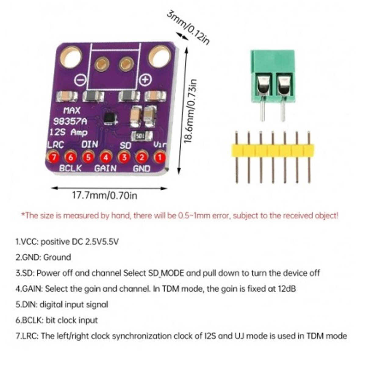 MAX98357 I2S 3W Class D Digital Audio Amplifier Module (I2S Decoder) image 4
