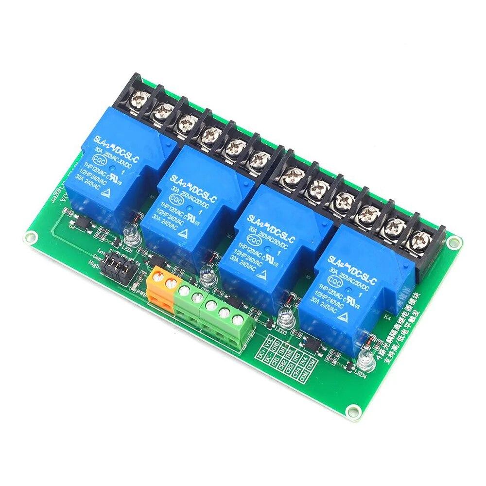 24V 4 Channel Relay Module 30A With Optocoupler Isolation High Low Trigger Support image 1