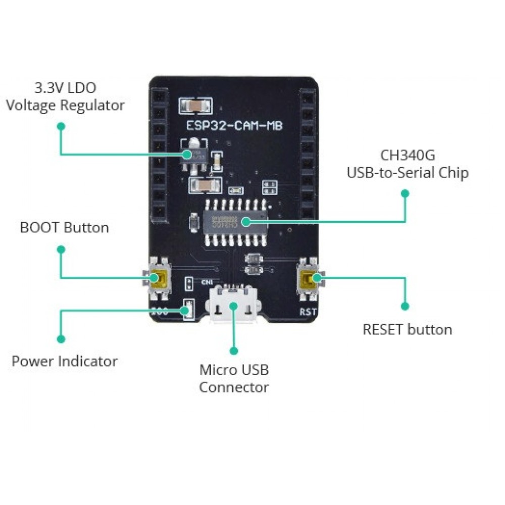 ESP32-CAM-MB Download Bottom Board for ESP32-CAM OV2640 (Micro USB Programmer) image 4