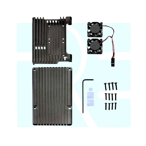Aluminum Heat Sink Case With Double Fans For Raspberry Pi 4B Black image 1