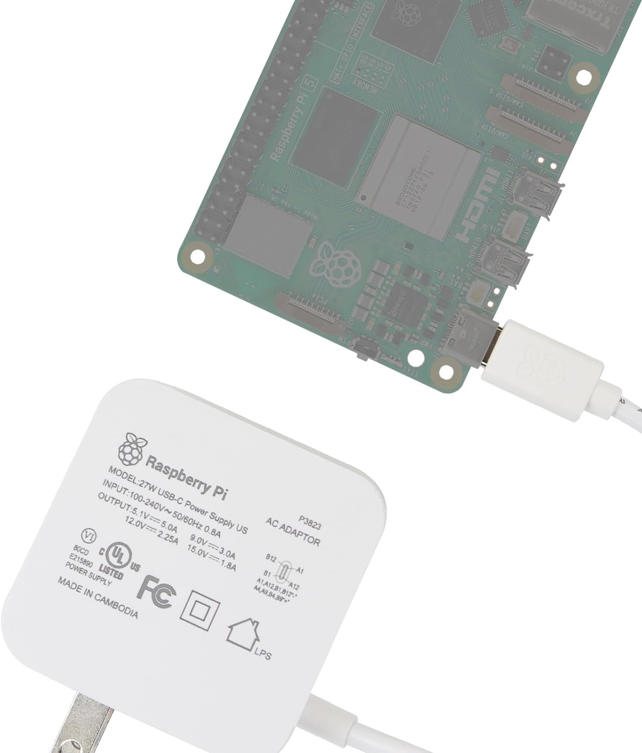 Raspberry Pi 5 Official Original 27W USB-C Power Adapter 5.1V 5A (Raspberry Pi 5 Power Supply) image 4