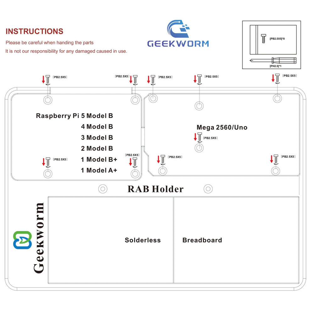 RAB Breadboard Platform for Raspberry Pi 5/4/3 and Arduino Uno R4/R3 Mega 2560 with 400/830 Point Breadboard image 3