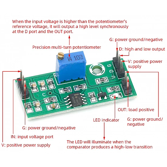 LM393 Voltage Comparator Module 4.5-28V (Adjustable Voltage Detection Sensor Module with LM393 Comparator IC) image 2