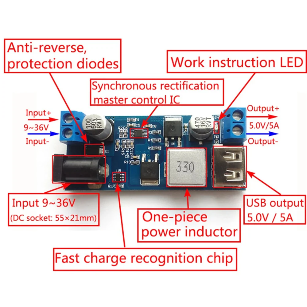 XY-3606 24V/12V to 5V 5A DC-DC Power Converter Module (Step Down Buck Converter Module) image 4