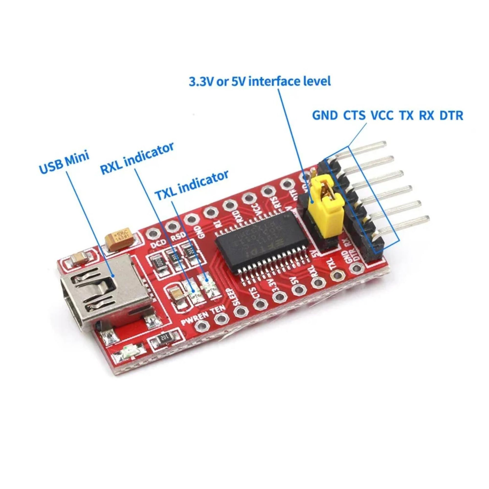 FT232RL USB to TTL Serial Adapter Module (3.3V / 5V USB to UART Converter) image 3