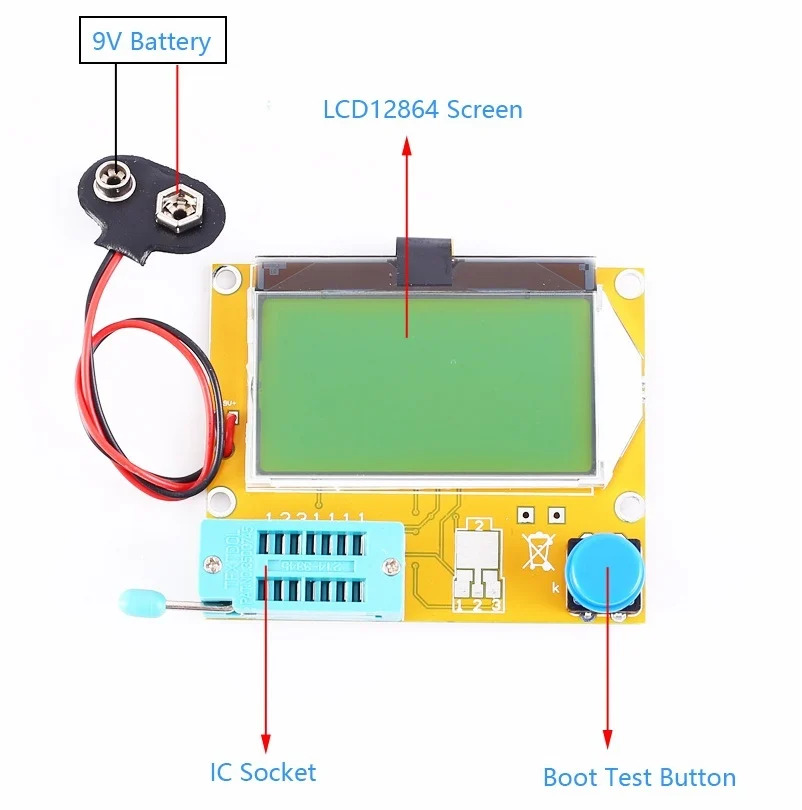 LCR-T4 12864 LCD Graphical Transistor Tester Resistance Capacitance ESR SCR Meter (Multifunction Component Tester) image 3