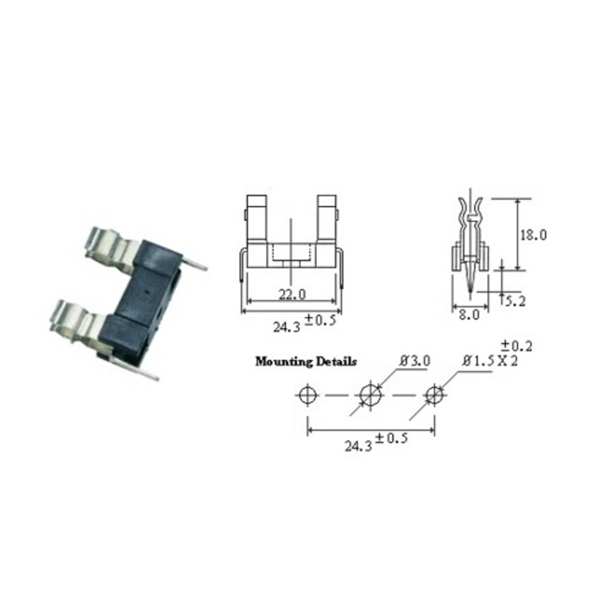 ELCOM PBF1 PCB Mount Fuse Holder 5x20mm (Solder Type Fuse Holder) image 3