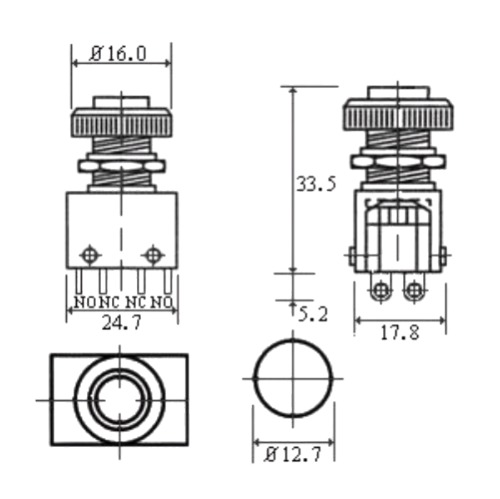 ELCOM MPU-2-04 Red Micro Power Switch Unshrouded Cap DPDT Momentary Push Button Switch (4A 250V AC Panel Mount) image 2