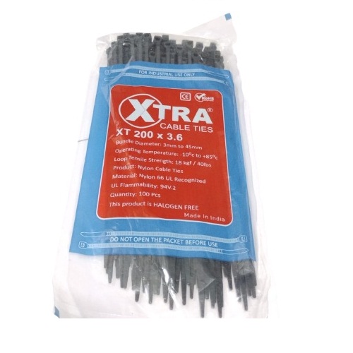 Nylon Cable Ties Black 200 x 3.6mm Pack of 100pcs (Self Locking Wire Management Zip Ties) image 1