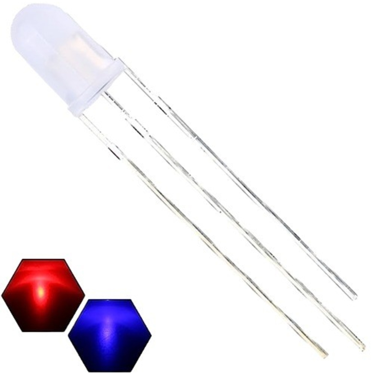 5mm Red and Blue Bi-Color Diffused LED 3 Leg Common Cathode (Dual Color LED) image 1