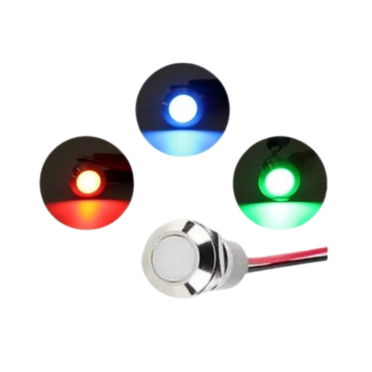 12mm RGB Tri Colour LED Metal Indicator Light (12V/24V DC, Common Cathode, 130mm Cable) image 1