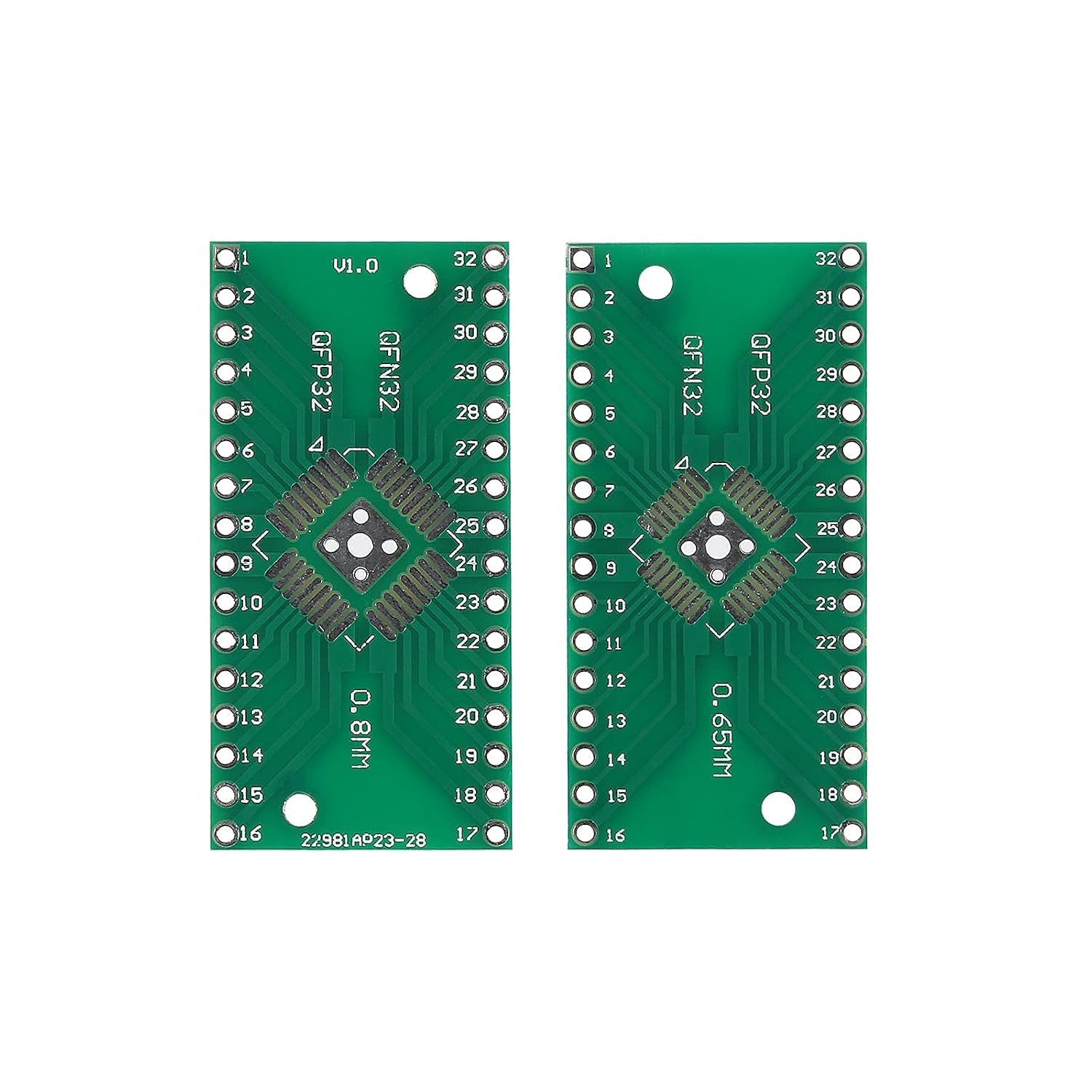 QFN32 QFP32 to DIP Double-Sided 2.54mm Adapter PCB (0.65mm/0.8mm Pitch IC Adapter Board) image 1