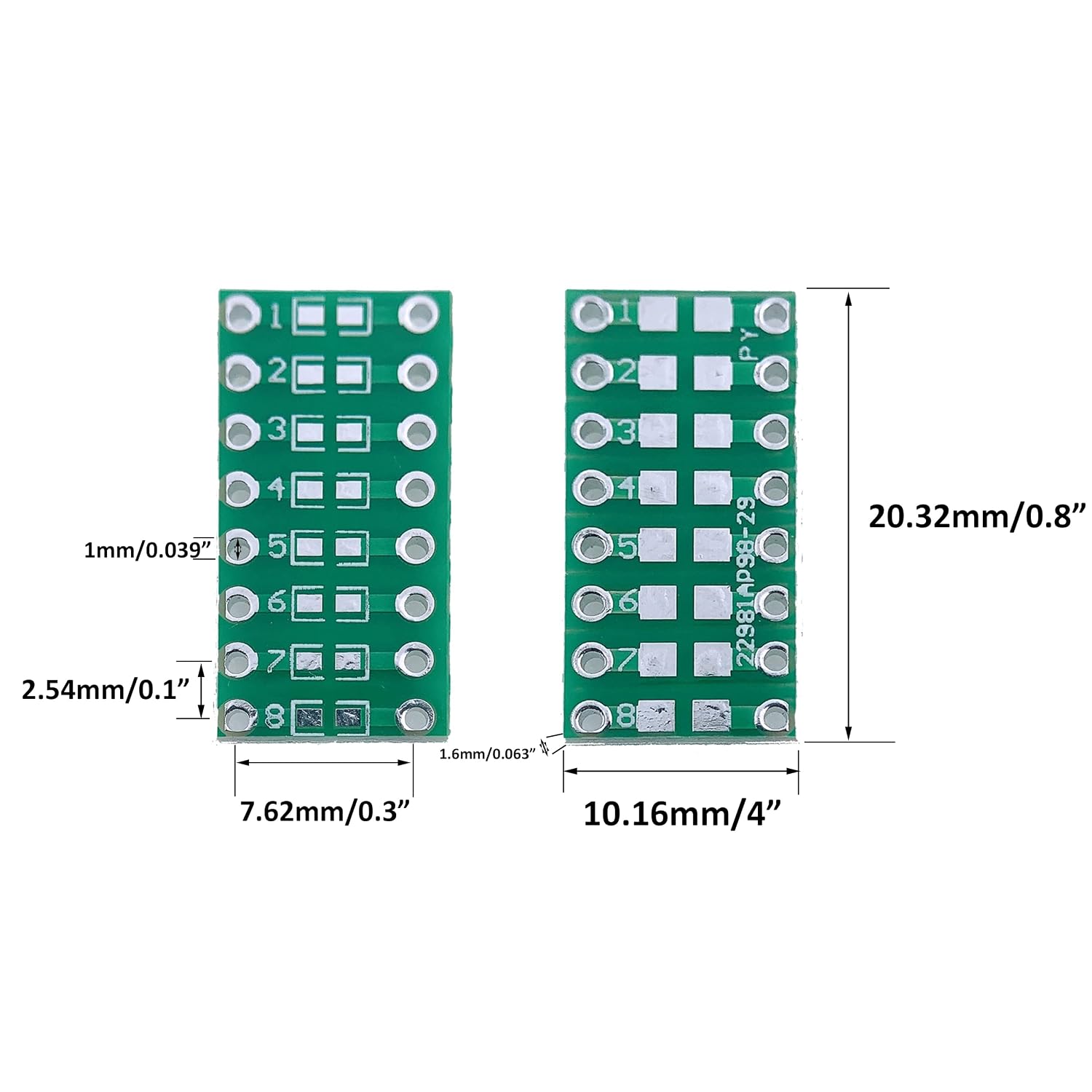 SMD 0805, 0603 & 0402 to DIP Double-Sided 2.54mm Adapter PCB (SMD Component Breakout Board) image 2