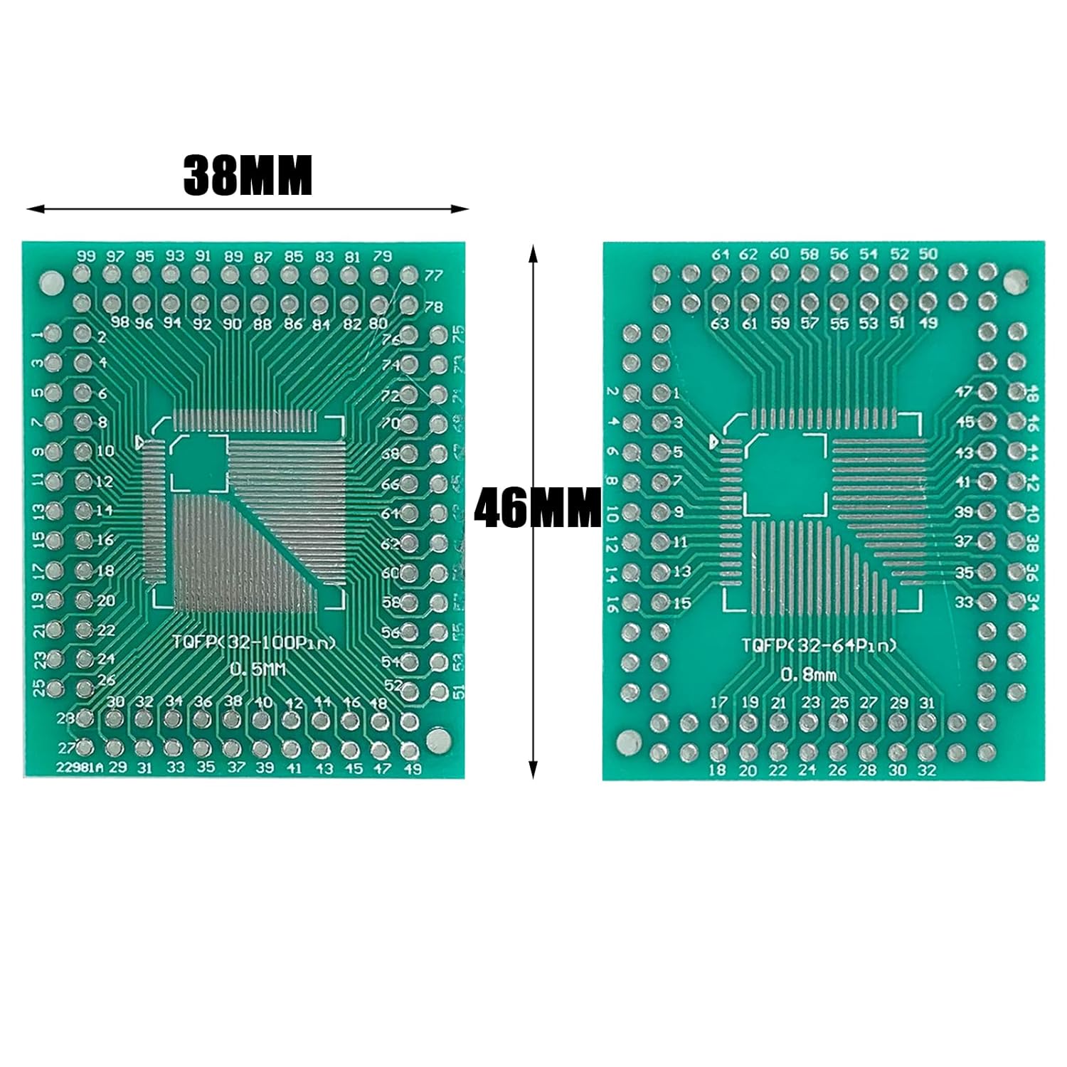 FQFP TQFP 32/44/64/80/100 LQFP to DIP Double-Sided 2.54mm Adapter PCB (0.5mm/0.8mm Pitch IC Adapter Board) image 2