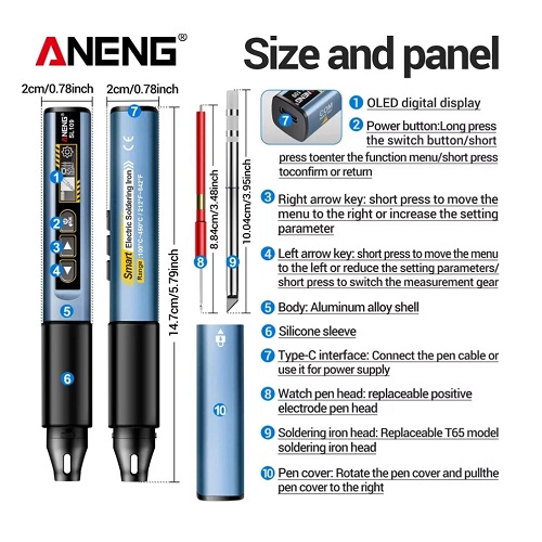 ANENG SL109 Electric Soldering Iron 75W Adjustable Temperature 100C to 450C Type-C Fast Charging Portable OLED Display Lightweight Repair Tool (Portable Digital Soldering Iron PD QC Fast Charging) image 1