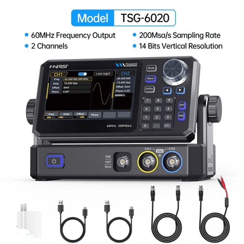 FNIRSI TSG6020 2CH 200MSa/s Function Signal Generator (Dual Channel 60MHz Arbitrary Waveform Generator with Touchscreen) image 1