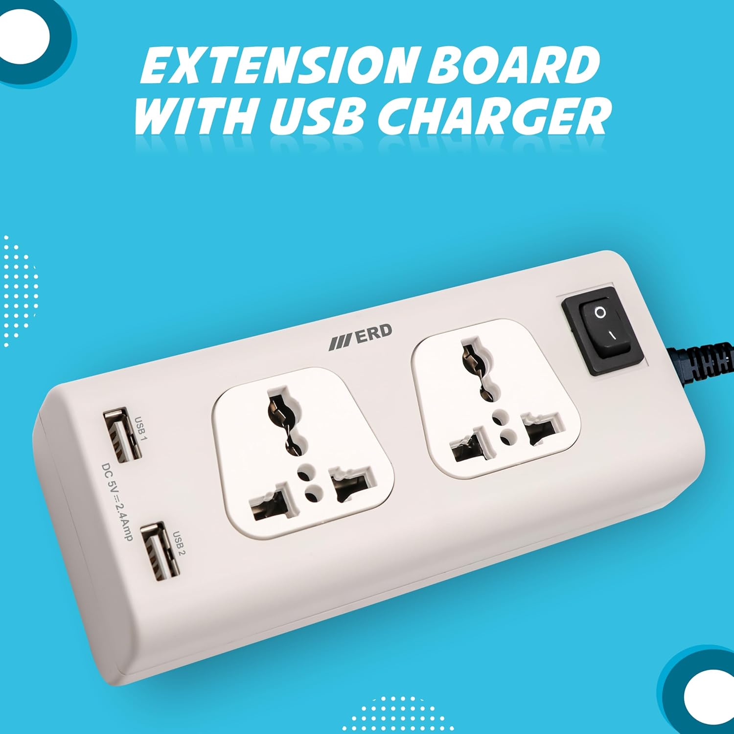 ERD EB-22 USB Charger Extension Board (2 Socket Power Strip with USB Charging) image 2