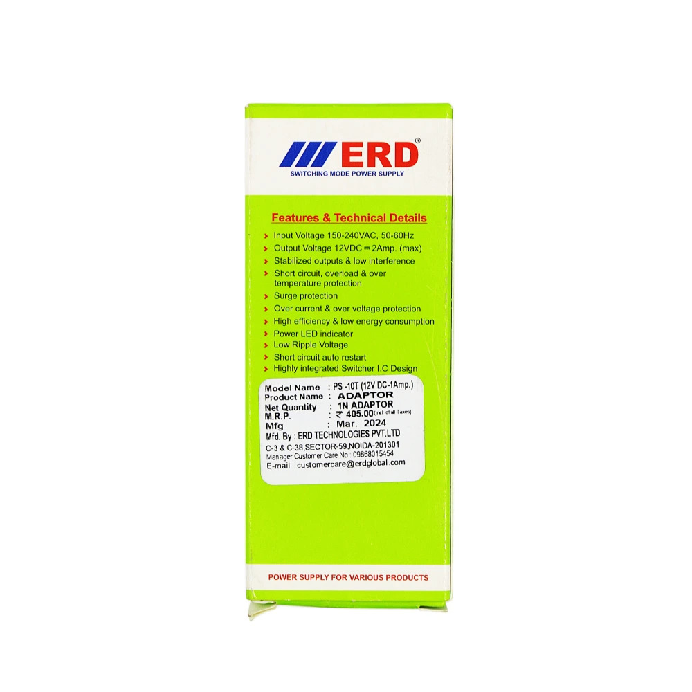 ERD Power Supply PS-10T 12V DC 1A Adapter (Regulated SMPS Power Adapter) image 5