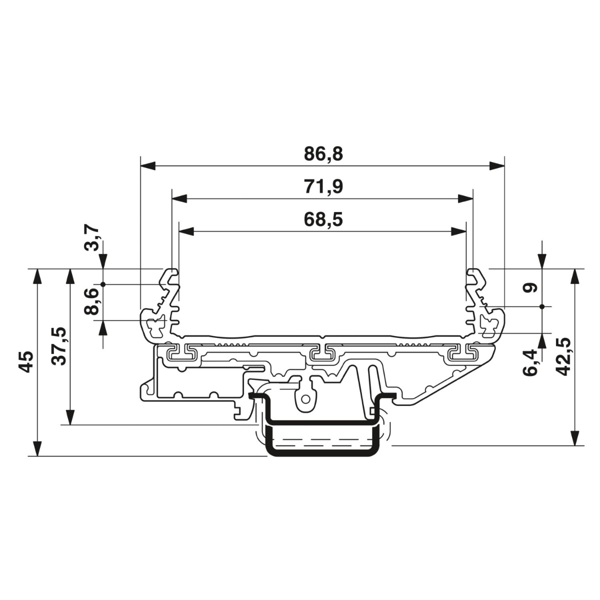 UM72 DIN Rail Mount Enclosure Profile 71.9mm Internal Width 100cm Length (UM72 Enclosure Profile) image 2