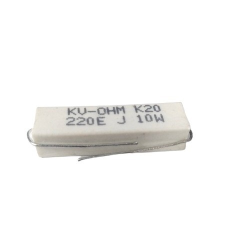 220 Ohm 10W 5% Axial Lead Ceramic Encased Wire Wound Resistor (White Ceramic Body, Through-Hole Mounting) image 1