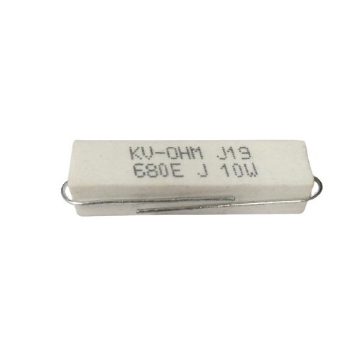 680 Ohm 10W 5% Axial Lead Ceramic Encased Wire Wound Resistor (White Ceramic Body, Through-Hole Mounting) image 1