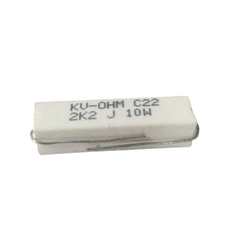 2.2K Ohm 10W 5% Axial Lead Ceramic Encased Wire Wound Resistor (White Ceramic Body, Through-Hole Mounting) image 1
