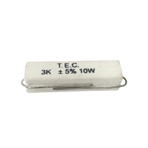 3K Ohm 10W 5% Axial Lead Ceramic Encased Wire Wound Resistor (White Ceramic Body, Through-Hole Mounting) image 1