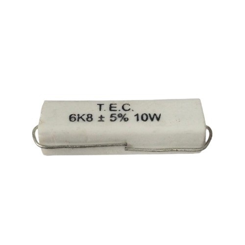 6.8K Ohm 10W 5% Axial Lead Ceramic Encased Wire Wound Resistor (White Ceramic Body, Through-Hole Mounting) image 1