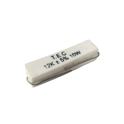 12K Ohm 10W 5% Axial Lead Ceramic Encased Wire Wound Resistor (White Ceramic Body, Through-Hole Mounting) image 1