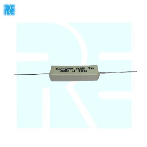 68K 10W 5% Axial Lead Ceramic Encased White Wire Wound Resistors image 1