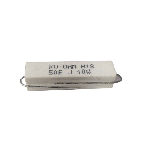 50 Ohm 10W 5% Axial Lead Ceramic Encased Wire Wound Resistor (White Ceramic Body, Through-Hole Mounting) image 1