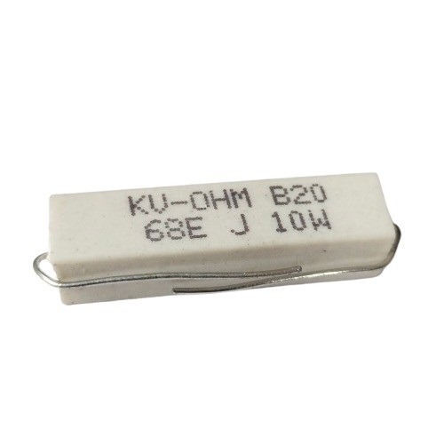 68 Ohm 10W 5% Axial Lead Ceramic Encased Wire Wound Resistor (White Ceramic Body, Through-Hole Mounting) image 1