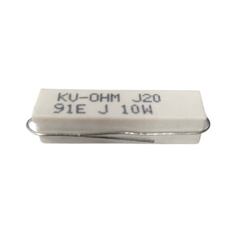 91 Ohm 10W 5% Axial Lead Ceramic Encased Wire Wound Resistor (White Ceramic Body, Through-Hole Mounting) image 1