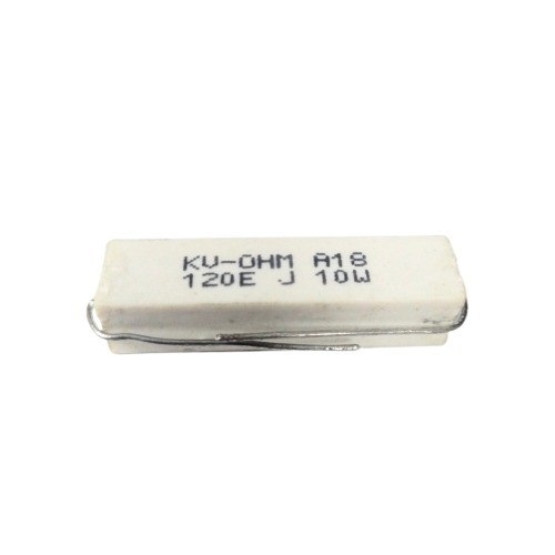 120 Ohm 10W 5% Axial Lead Ceramic Encased Wire Wound Resistor (White Ceramic Body, Through-Hole Mounting) image 1