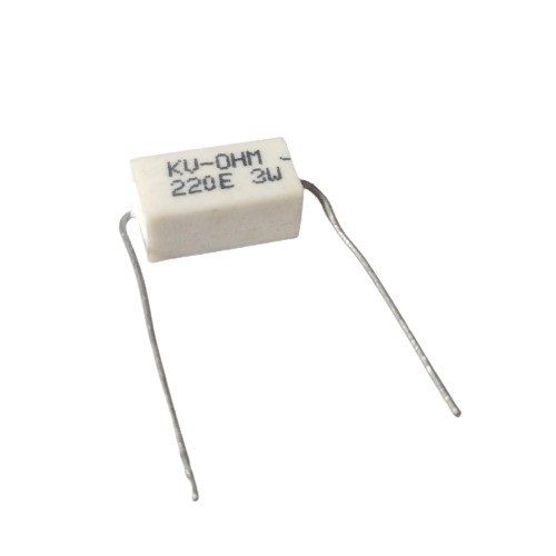 220 Ohm 3W 5% Axial Lead Ceramic Encased Wire Wound Resistor (White Ceramic Body, Through-Hole Mounting) image 1