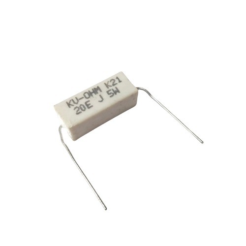 20E 5W 5% Axial Lead  Ceramic Encased White Wire Wound Resistors    image 1