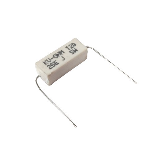 25E 5W 5% Axial Lead  Ceramic Encased White Wire Wound Resistors    image 1