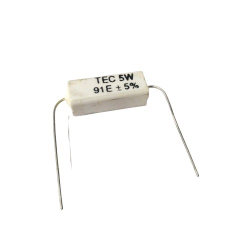 91E 5W 5% Axial Lead  Ceramic Encased White Wire Wound Resistors    image 1