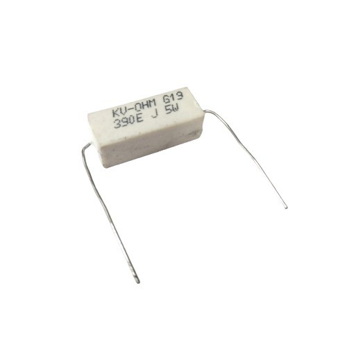 390E 5W 5% Axial Lead  Ceramic Encased White Wire Wound Resistors    image 1