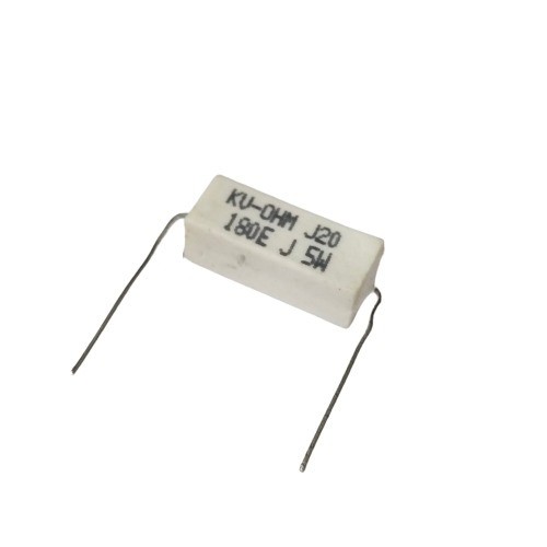180E 5W 5% Axial Lead  Ceramic Encased White Wire Wound Resistors    image 1