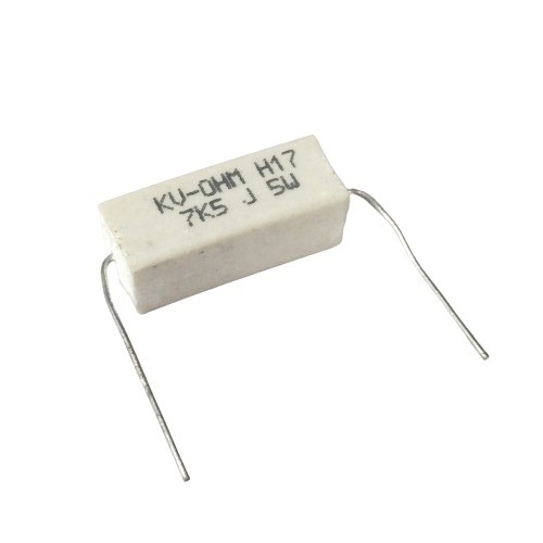 7.5K 5W 5% Axial Lead  Ceramic Encased White Wire Wound Resistors    image 1